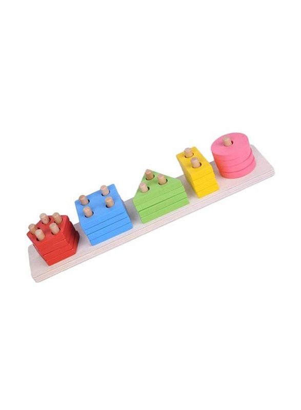 Wooden Geometric Shape Matching 5 Column Blocks Set, Ages 3+