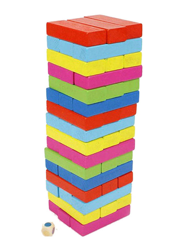 Wooden Coloured Tumbling Tower Toys With Dices Set, 48 Pieces, Ages 3+