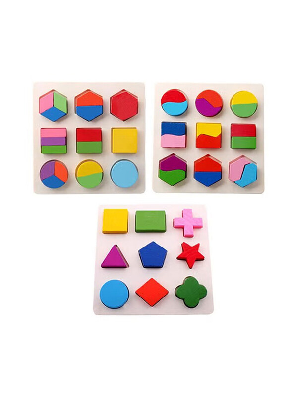 

Generic 9-Piece 3 Patterns Baby Early Learning Wooden Geometry Shape Sorting Educational Puzzle Toy, Multicolour, Ages 3+