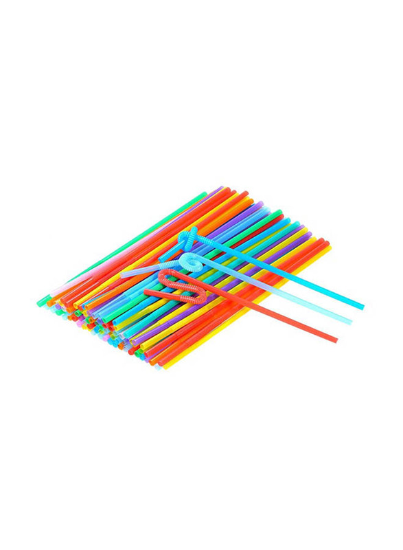 Disposable Bendy Party Drinking Straw, 100 Piece x 26cm, Multicolour