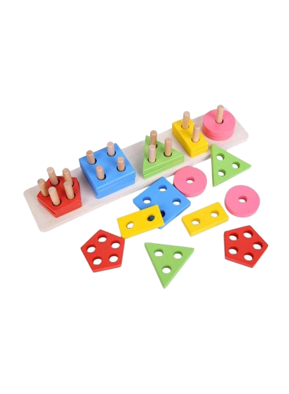 Wooden Geometric Shape Matching 5 Column Blocks Set, Ages 3+