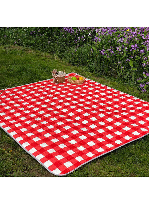 Brief Style Plaids Pattern Comfy Waterproof Picnic Mat, 200cm, Dt037004365, Red/White