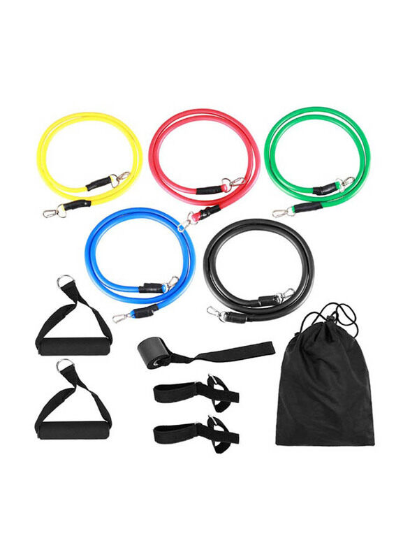 

Generic Resistance Exercise Band Set with Bag, 11 Piece, Multicolour