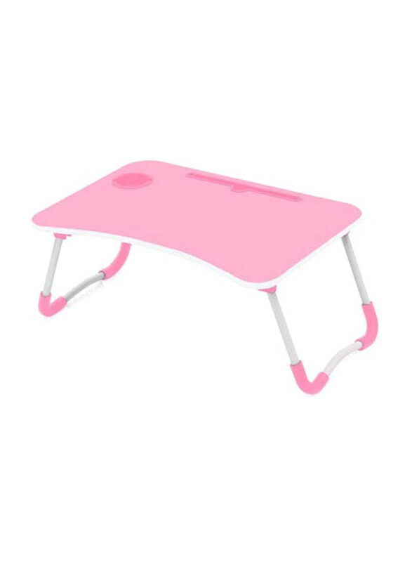 Foldable Laptop Table WithCup Holder, Pink/White