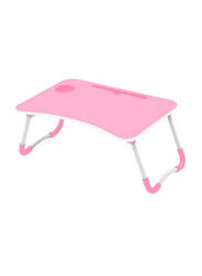 Foldable Laptop Table WithCup Holder, Pink/White