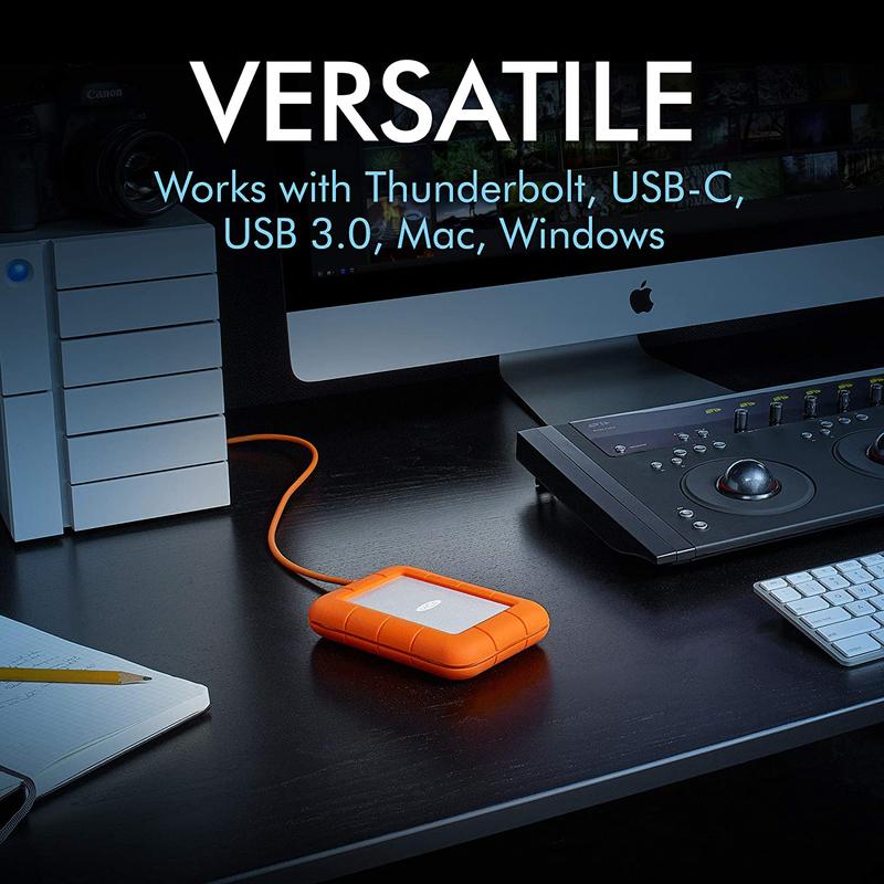 LaCie 1TB SSD Rugged External Portable Hard Drive, USB-C, Integrated Thunderbolt Cable, with USB-C to USB-C/USB-A Cables, STFS1000401, Orange