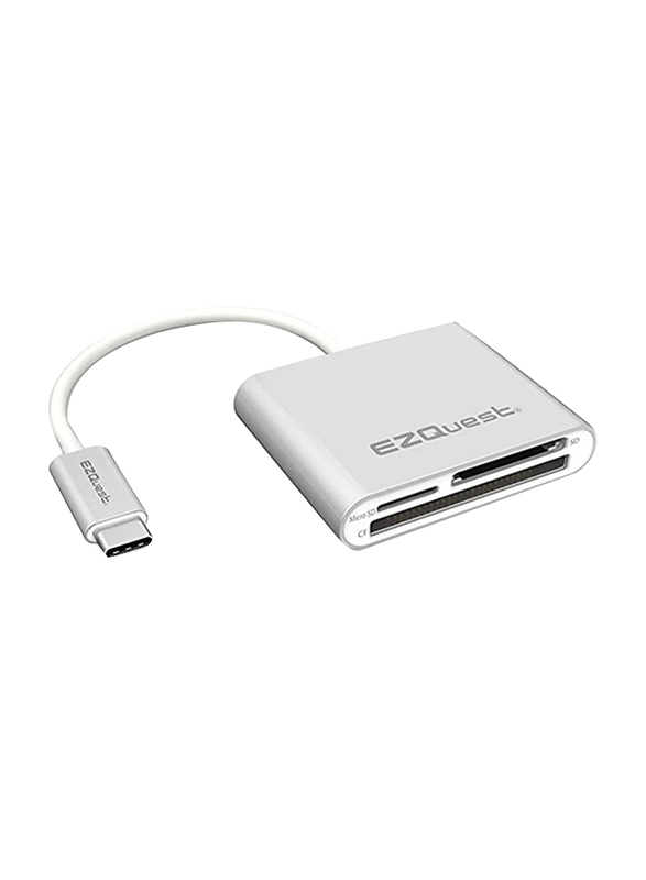 EZQuest USB-C 3 Ports Card Reader, Grey