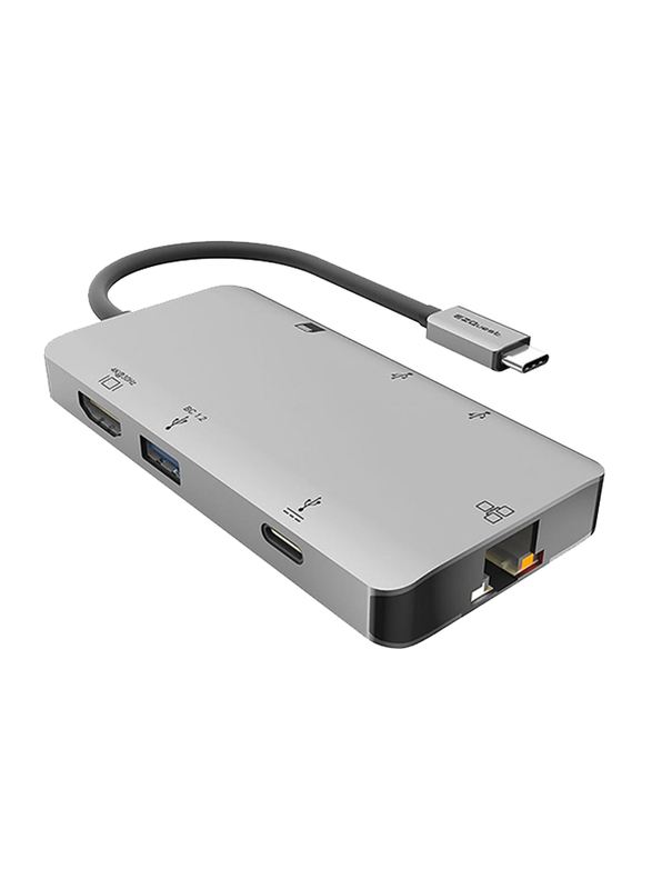 EZQuest USB-C 8 Ports Multimedia Hub, Grey