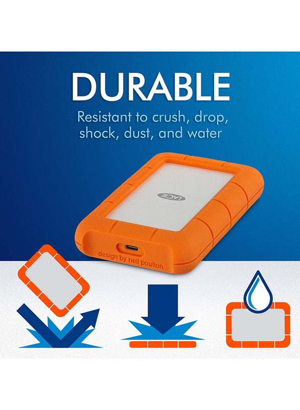 LaCie 2TB HDD Rugged External Portable Hard Drive, with USB-C/USB-A to USB-C Cables, STFR2000800, Orange