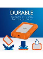 LaCie 1TB HDD Rugged External Portable Hard Drive, with USB-C/USB-A to USB-C Cables, STFR1000800, Orange