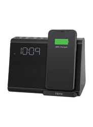 Ihome Bluetooth Dual Alarm Clock with Wireless Charging, Speaker & USB Charging Port, IBTW390B, Black