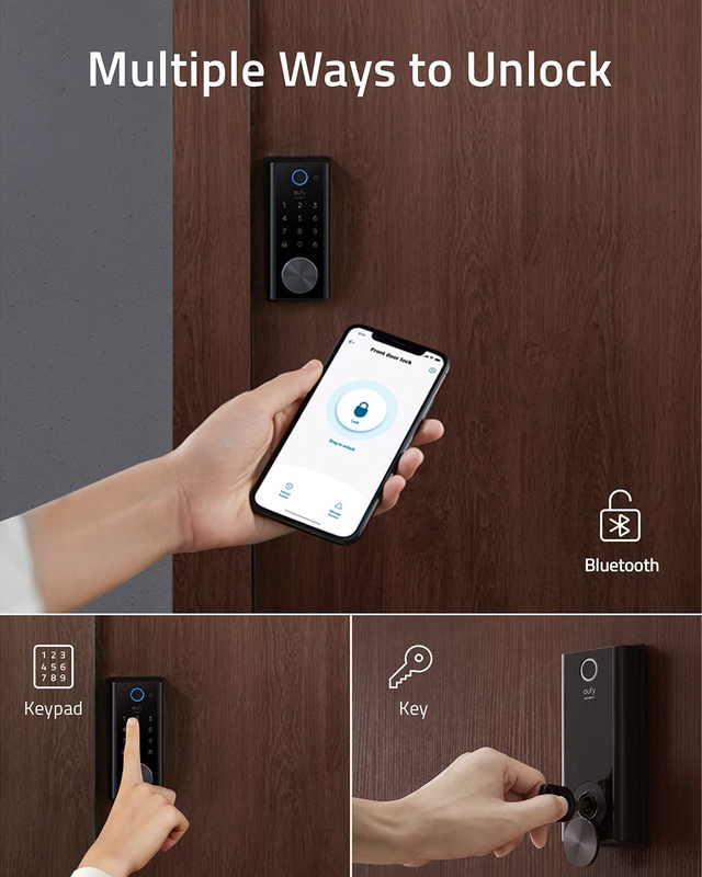 Eufy Lock Fingerprint Keyless Entry Bluetooth Electronic Deadbolt Smart Door, 2 Piece, T8500, Black