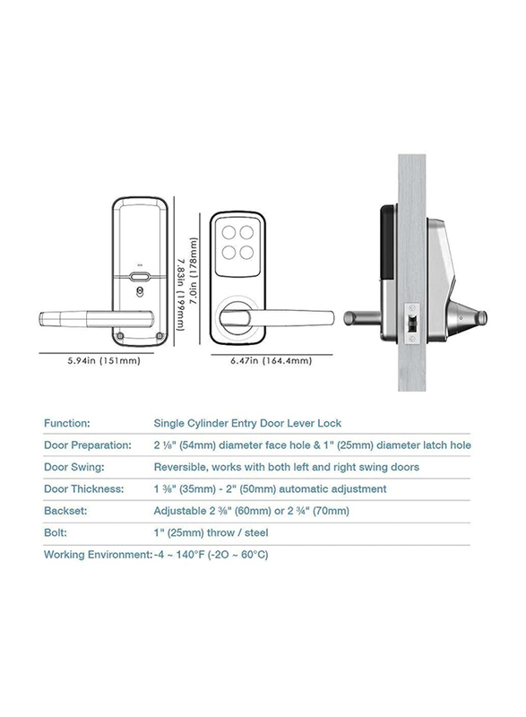 Lockly Latch Edition Smart Touchscreen Keypad Door Smart Lock, 6S, Silver