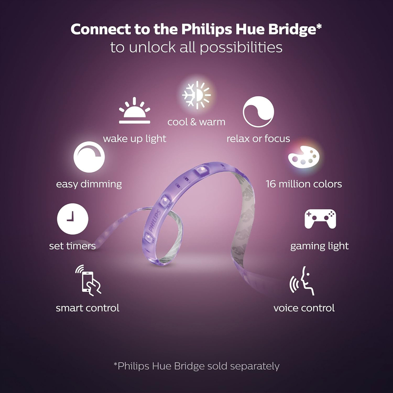 Philips Hue Lightstrip Plus Ambiance Smart LED Kit with Bluetooth & Works with Alexa Google Assistant, 2 Meter, Multicolour