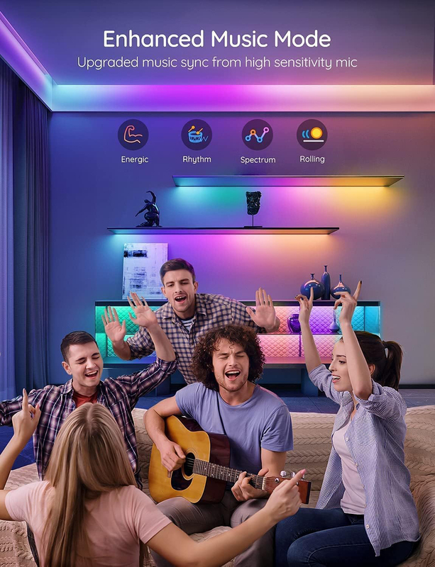 Govee RGBIC LED Strip Lights Bedroom Smart LED Strip Lights Alexa Compatible & DIY Multiple Colors One Line with Color Changing LED Lights Music Sync Festival Decoration Lights. Multicolour