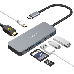 Merlin USB C Hub 7-in-1 with 5Gbps USB-C and 2USB-A Multiport Adapter