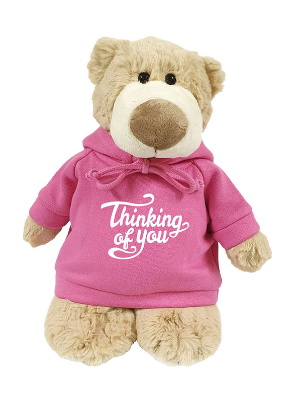 

Caravaan Mascot Bear with Thinking of You Printed Hoodie Plush Toy, 28cm, Cream/Pink, Ages 3+