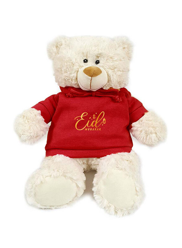 

Caravaan Teddy Plush Toy with Eid Mubarak Printed Hoodie, 38cm, Cream/Red, Ages 3+