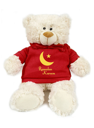 Caravaan Super Soft Cuddly Beige Bear with Red Ramadan Kareem Hoodie, 38cm