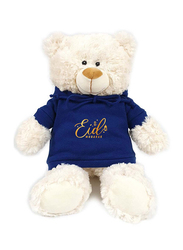 Caravaan Teddy Plush Toy with Eid Mubarak Printed Hoodie, 38cm, Cream/Blue, Ages 3+