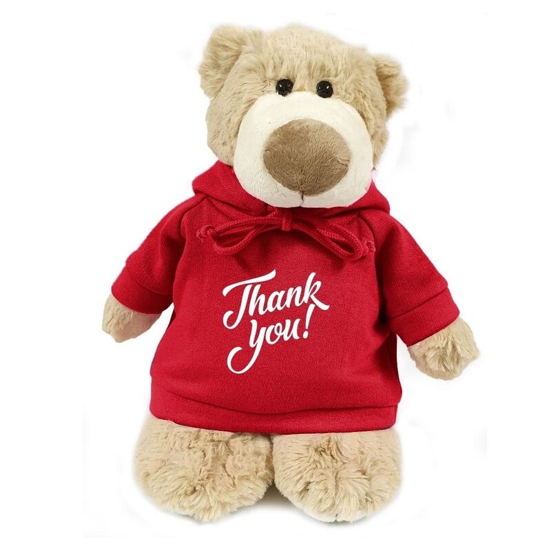 

Caravaan Mascot Bear with Thank You trendy red hoodie 28cm