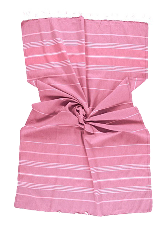 Turkish Beach Towel with Tied Tassels, Hot Pink