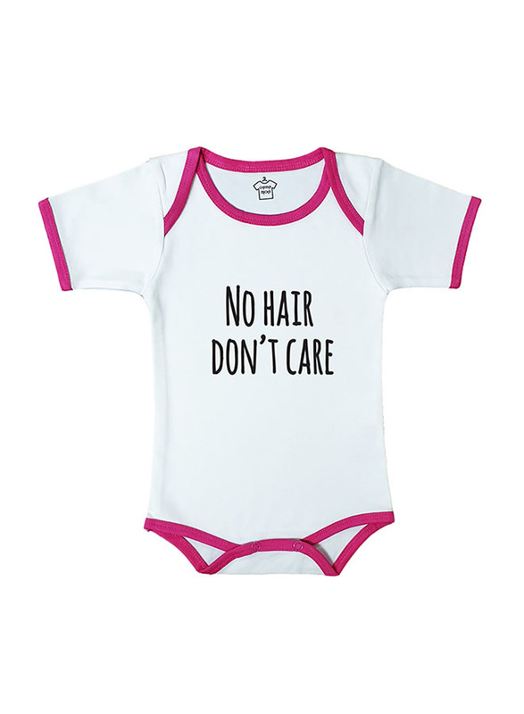 Cheeky Micky No Hair Don't Care Printed Cotton Bodysuit for Baby Girls, 12-18 Months, White