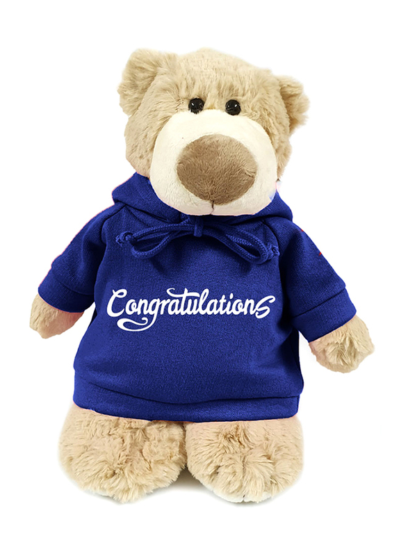 

Caravaan Mascot Bear with Congratulations Printed Hoodie Plush Toy, 28cm, Cream/Blue, Ages 3+