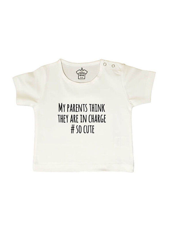 

Cheeky Micky My Parents Think They Are in Charge So Cute Cotton T-Shirt, 6-12 Months, White