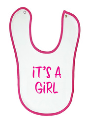 Cheeky Micky It's A Girl Soft Baby Bib, with Pink Trim, White