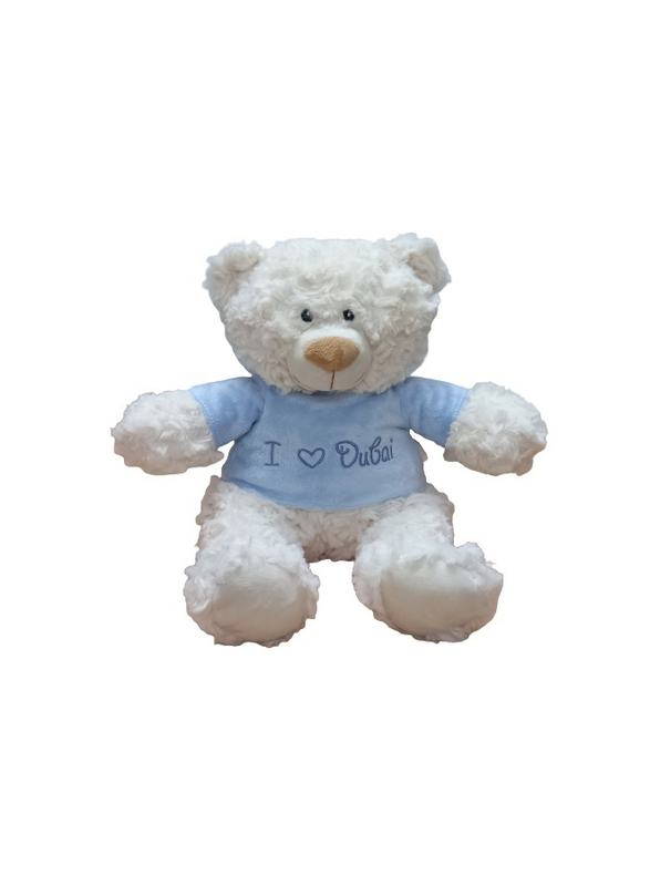 Caravaan Cream Bear with "I Heart Dubai" Trendy Blue Velour Hoodie, 38cm, Ages 3+