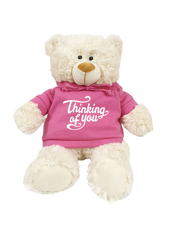 Caravaan Bear with Thinking of You Printed Hoodie Plush Toy, 38cm, Cream/Pink, Ages 3+