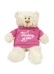 Caravaan Bear with Thinking of You Printed Hoodie Plush Toy, 38cm, Cream/Pink, Ages 3+