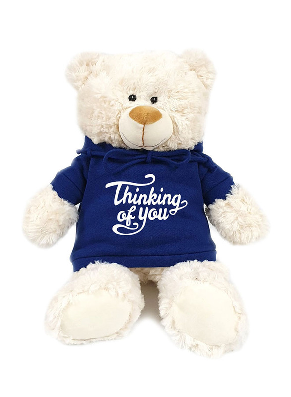 

Caravaan Bear with Thinking of You Printed Hoodie Plush Toy, 38cm, Cream/Blue, Ages 3+