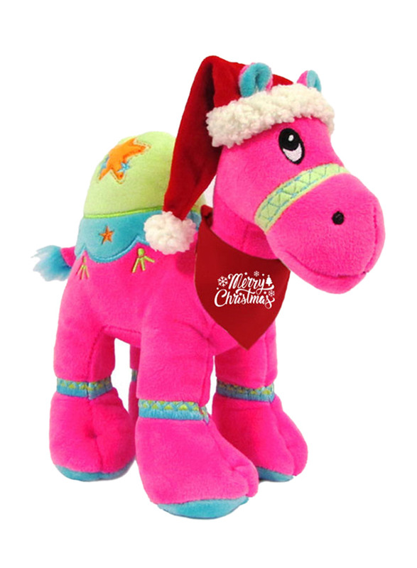 Caravaan Merry Christmas Printed Bandana Camel Plush Toy with Santa Hat, 18cm, Dark Pink/Red, Ages 3+