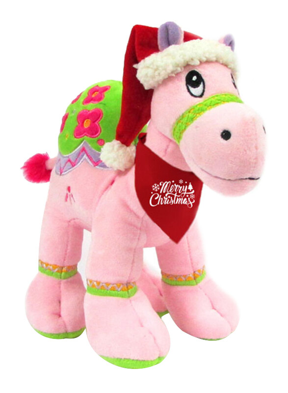 

Caravaan Merry Christmas Printed Bandana Camel Plush Toy with Santa Hat, 18cm, Pink/Red, Ages 3+