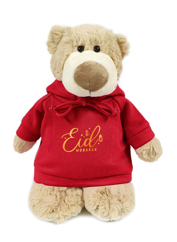 

Caravaan Mascot Bear Plush Toy with Eid Mubarak Printed Hoodie, 28cm, Light Brown/Red, Ages 3+