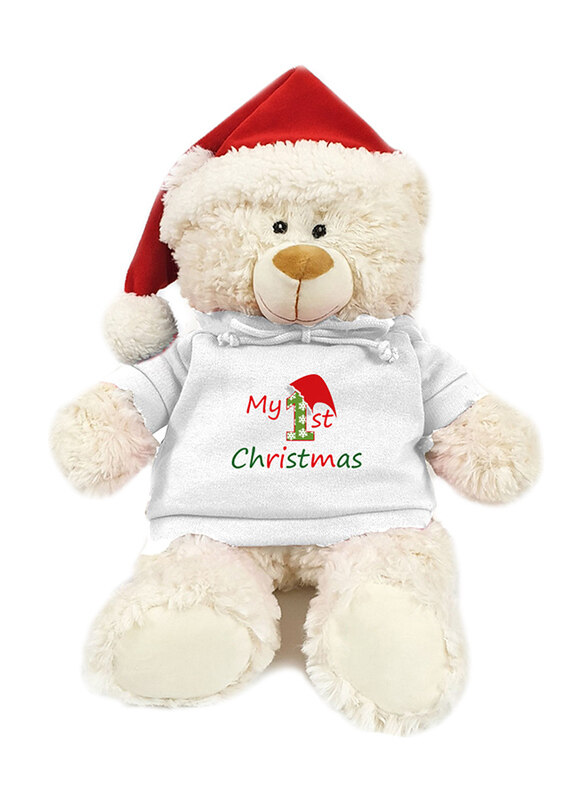 

Caravaan My 1st Christmas Printed Hoodie Teddy Bear with Santa Hat, 38cm, Cream, Ages 3+