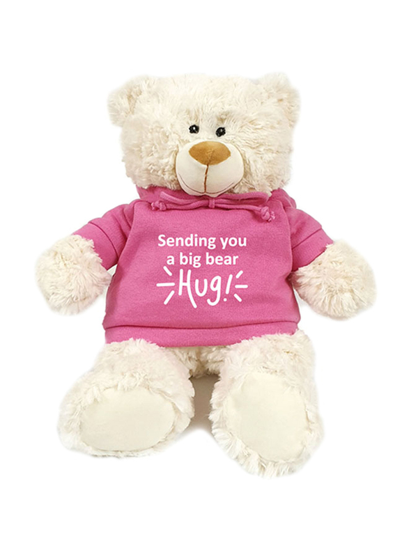 

Caravaan Bear with Sending You A Big Bear Hug Printed Hoodie Plush Toy, 38cm, Cream/Pink, Ages 3+