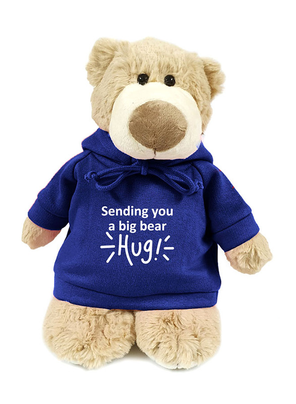 

Caravaan Mascot Bear with Sending You A Big Bear Hug Printed Hoodie Plush Toy, 28cm, Cream/Blue, Ages 3+