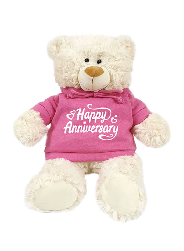 Caravaan Teddy Bear, with Trendy Pink Hoodie, Happy Anniversary, 38cm, Ages 3+