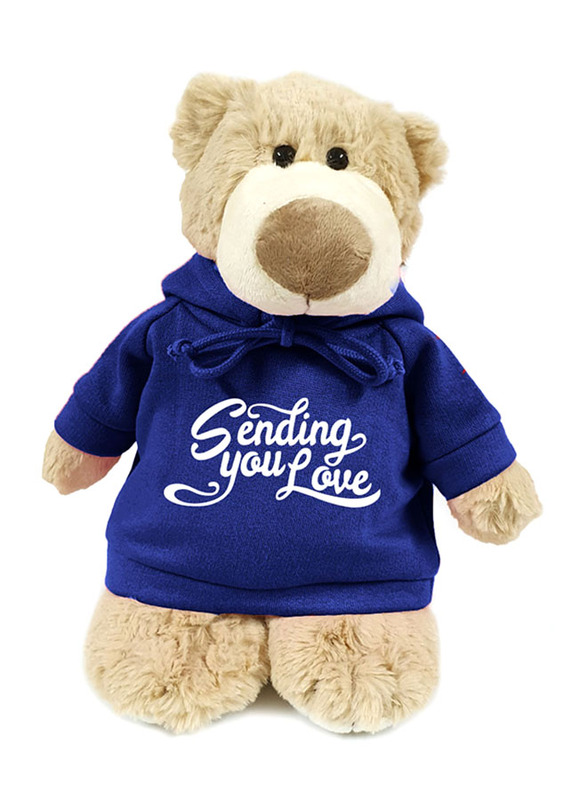 

Caravaan Mascot Bear with Sending You Love Printed Hoodie Plush Toy, 28cm, Cream/Blue, Ages 3+