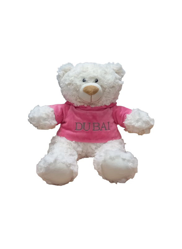 Caravaan Cream Bear with "Dubai" Trendy Pink Velour Hoodie, 38cm, Ages 3+