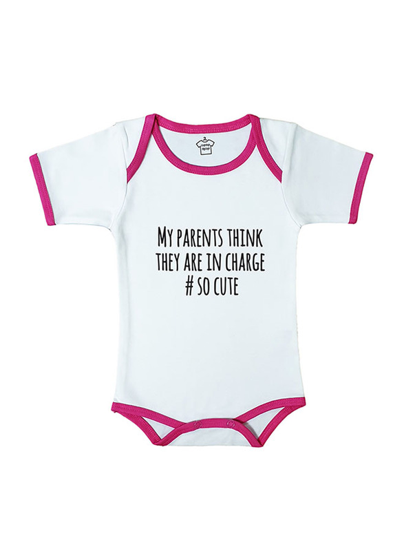 Cheeky Micky My Parents Think They Are In Charge # So Cute Printed Cotton Bodysuit for Baby Girls, 12-18 Months, White