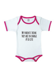 Cheeky Micky My Parents Think They Are In Charge # So Cute Printed Cotton Bodysuit for Baby Girls, 12-18 Months, White