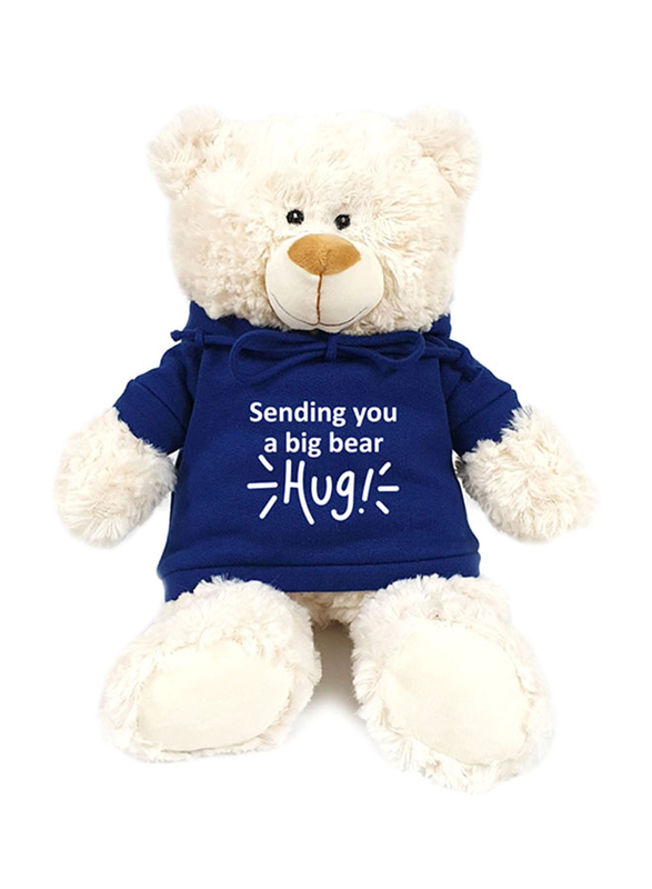 

Caravaan Bear with Sending You A Big Bear Hug Printed Hoodie Plush Toy, 38cm, Cream/Blue, Ages 3+