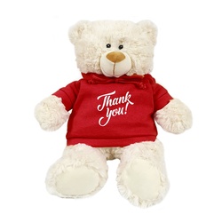 Caravaan Cream Bear with Thank You trendy red hoodie 38cm