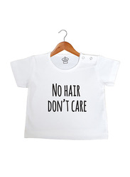 Cheeky Micky No Hair Don't Care Cotton T-Shirt, 6-12 Months, White