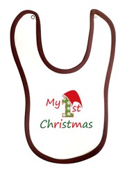 Cheeky Micky My 1st Christmas Printed Baby Bib Unisex, White/Brown