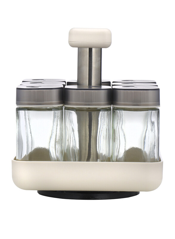 

RoyalFord 8 in 1 Jars Spice Rack Set with Revolving Stand, 100ml, Grey/Clear